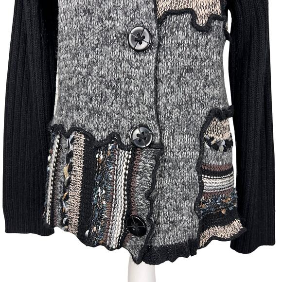 Coldwater Creek Boho Patchwork Cardigan Sweater Artsy Cottagecore Eclectic M - Picture 3 of 7